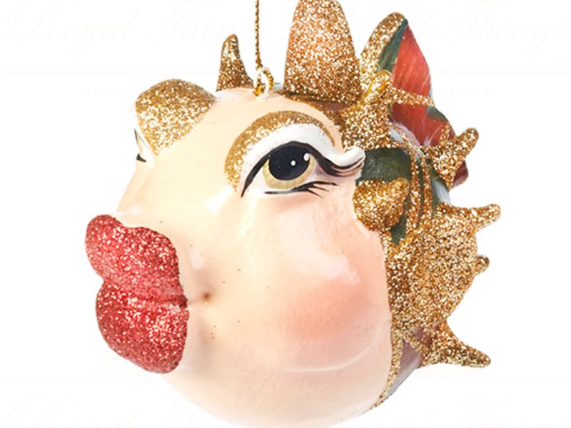 B 30170 Goodwill Christmas Ornaments British Tartan Puffer Fish Ornament Gold Red Blue Detail2