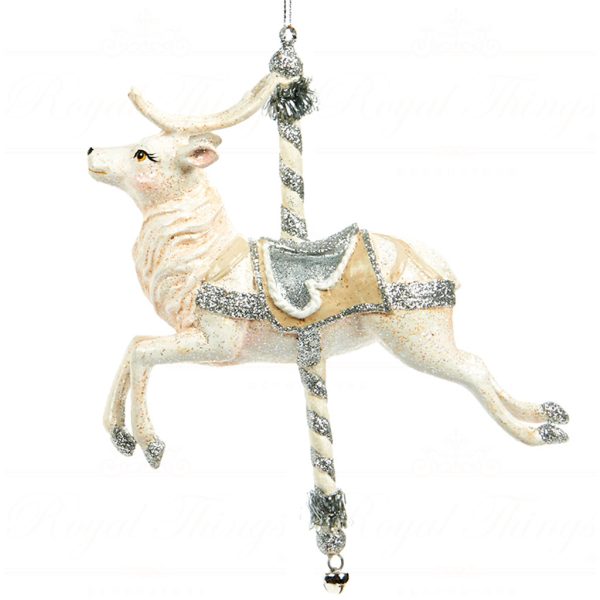 B 30313 Goodwill Christmas Ornaments Winter Carousel Reindeer Ornament Cream White Detail2
