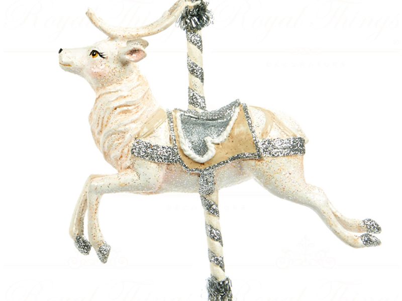 B 30313 Goodwill Christmas Ornaments Winter Carousel Reindeer Ornament Cream White Detail2