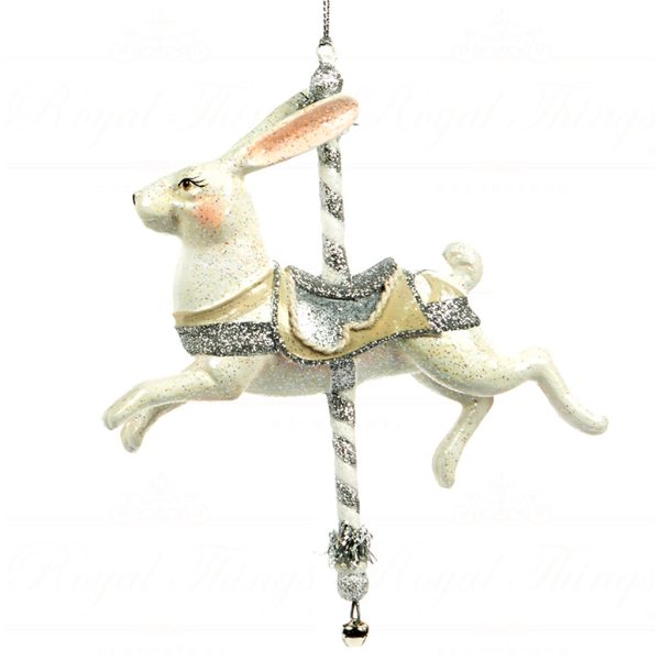 B 30327 Goodwill Christmas Ornaments Winter Carousel Rabbit Ornament Cream White Detail2