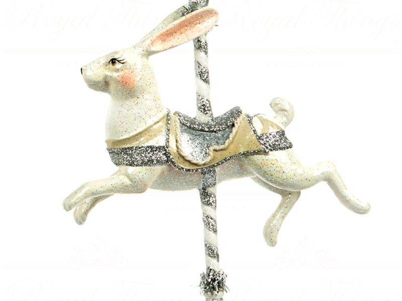 B 30327 Goodwill Christmas Ornaments Winter Carousel Rabbit Ornament Cream White Detail2