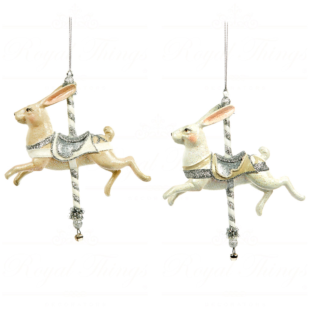 B 30327 goodwill christmas ornaments winter carousel rabbit ornament cream white B 30327 Goodwill Christmas Ornaments Winter Carousel Rabbit Ornament Cream White