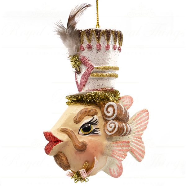 B 30350 Goodwill Christmas Ornaments Ballerina Nutcracker Fish Ornament Brown Gold White Detail2