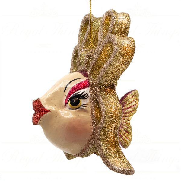 B 30351 Goodwill Christmas Ornaments Chateaux Ballerina Bow Fish Ornament Champagne Gold Pink