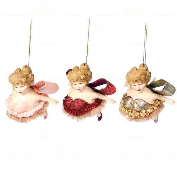 B 30358 Goodwill Christmas Ornaments Chubby Bow Ballerina Ornament Burgundy Champagne Pink