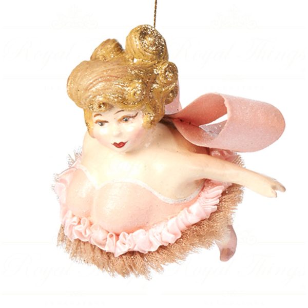 B 30358 Goodwill Christmas Ornaments Chubby Bow Ballerina Ornament Burgundy Champagne Pink Detail3
