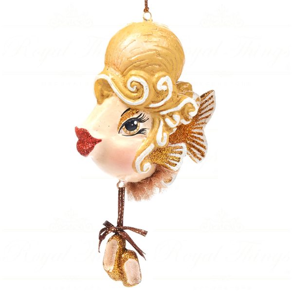 B 30361 Goodwill Christmas Ornaments Ballerina Lady Fish Ornament Champagne Gold Pink Detail2