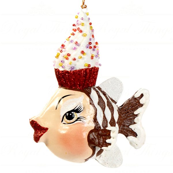 B 30430 Goodwill Christmas Ornaments Dairy Queen Chocolate Cupcake Fish Ornament Brown Pink White Vari Brown
