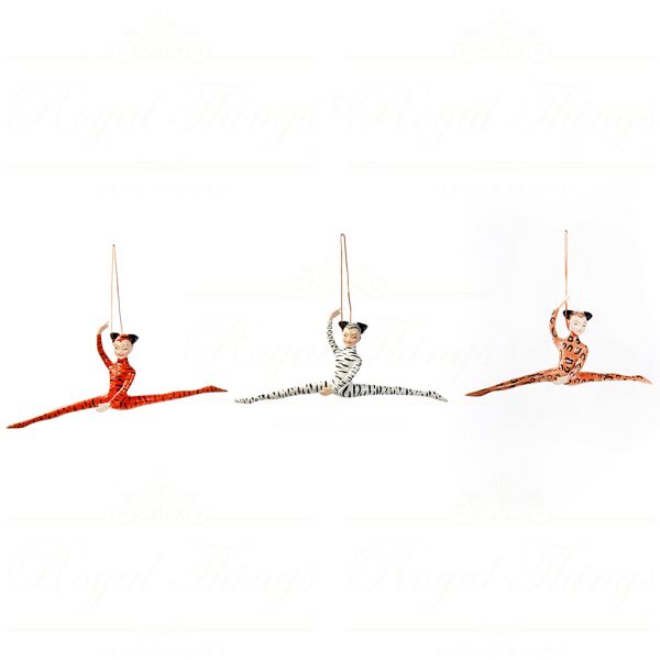 B 30579 Goodwill Christmas Ornaments Safari Leaping Lady Ornament Brown Orange White