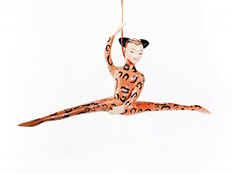 B 30579 Goodwill Christmas Ornaments Safari Leaping Lady Ornament Brown Orange White Detail2