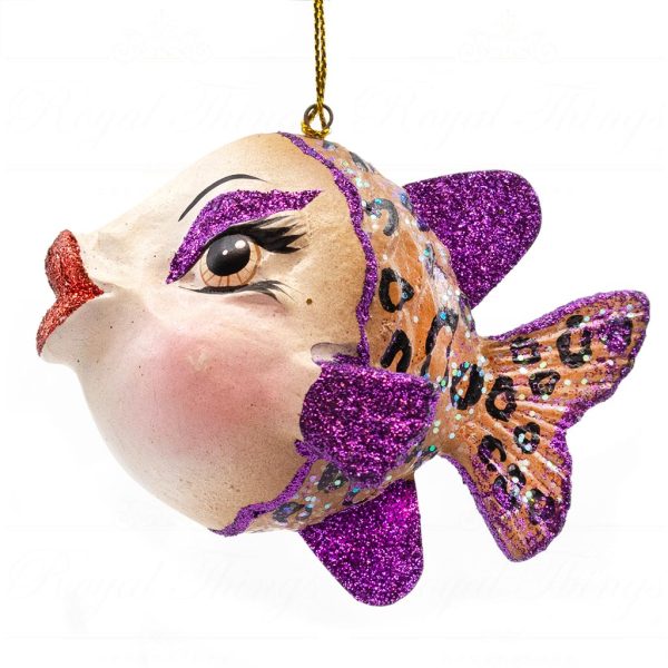 B 30580 Goodwill Christmas Ornaments Safari Fish Ornament Green Purple Red Detail1