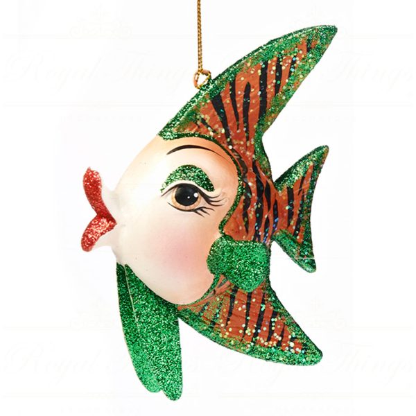 B 30581 Goodwill Christmas Ornaments Safari Angle Fish Ornament Green Purple Red Detail1
