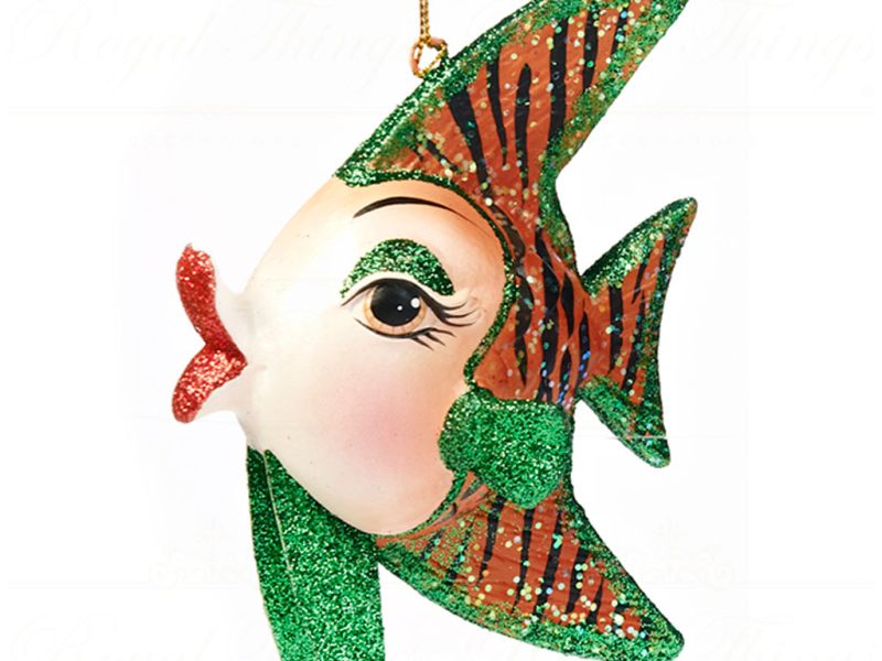 B 30581 Goodwill Christmas Ornaments Safari Angle Fish Ornament Green Purple Red Detail1