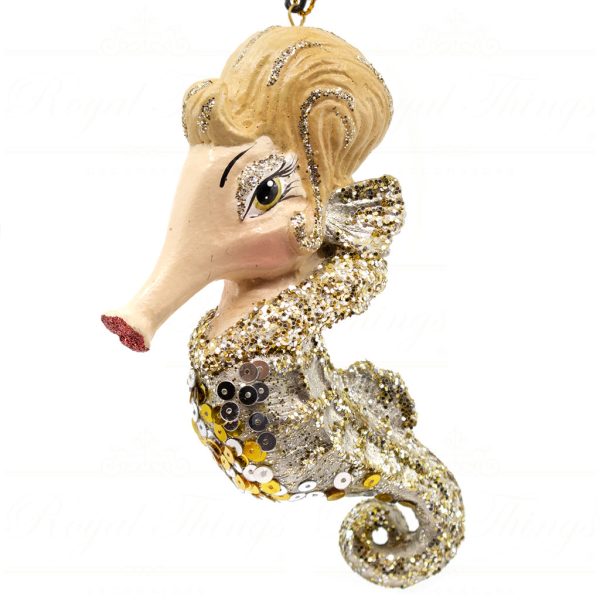 B 30653 Goodwill Christmas Ornaments Glamour Queen Seahorse Ornament Champagne Gold Silver Vari Champagne