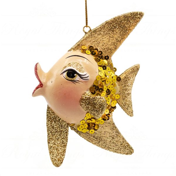 B 30661 Goodwill Christmas Ornaments Glamour Queen Angel Fish Ornament Champagne Gold Silver Detail1