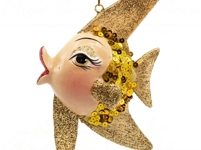 B 30661 Goodwill Christmas Ornaments Glamour Queen Angel Fish Ornament Champagne Gold Silver Detail1