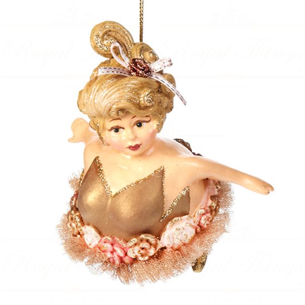 B 30724 Goodwill Christmas Ornaments The Fairy Banquet Chubby Lady Fairy Ornament Gold Pink Dark Pink Detail1
