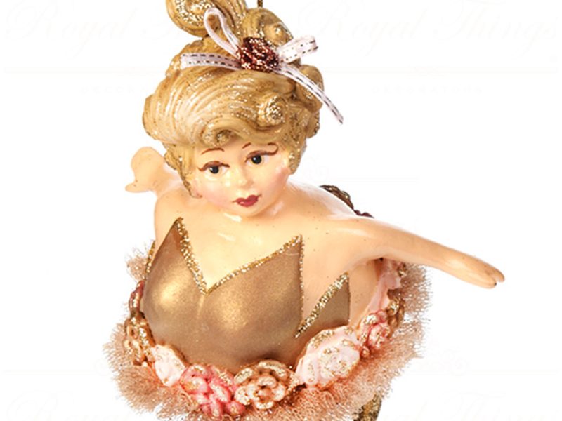B 30724 Goodwill Christmas Ornaments The Fairy Banquet Chubby Lady Fairy Ornament Gold Pink Dark Pink Detail1