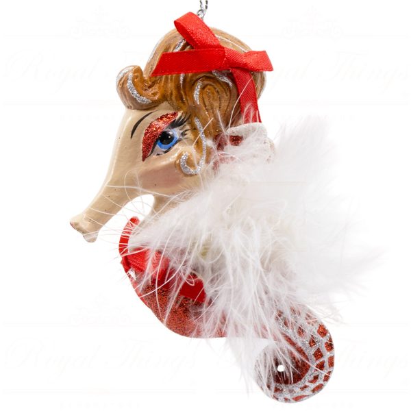 B 30801 Goodwill Christmas Ornaments Vintage Christmas Seahorse Green Red White Vari Red