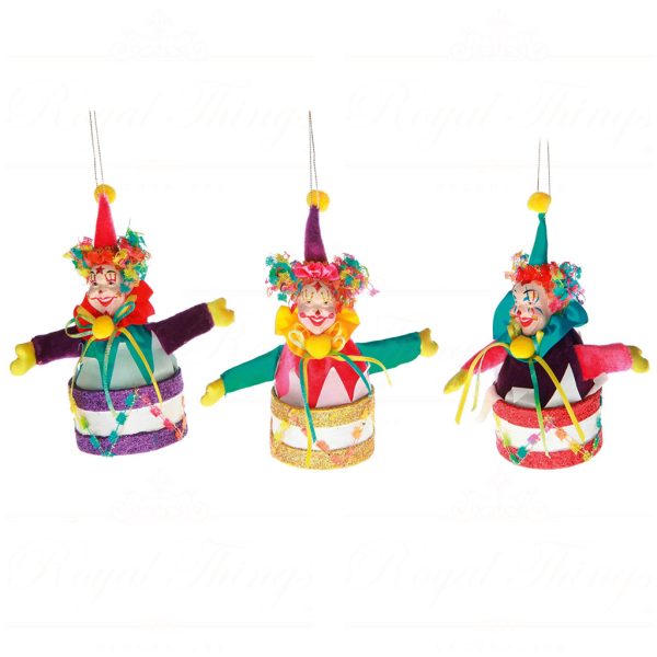 B 31495 Goodwill Christmas Ornaments Cirque Magique Clown Pop Drum Ornament Gold Purple Red