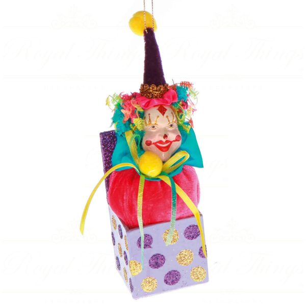 B 31497 Goodwill Christmas Ornaments Cirque Magique Clown In Box Ornament Blue Pink Purple Detail3