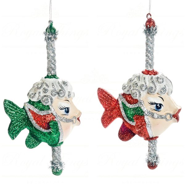 B 31617 Goodwill Christmas Ornaments Vintage Christmas Carousel Fish Ornament Red Green