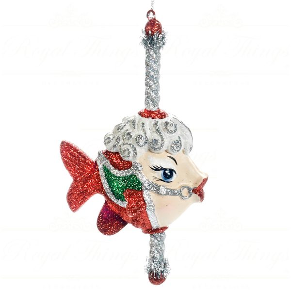 B 31617 Goodwill Christmas Ornaments Vintage Christmas Carousel Fish Ornament Red Green Detail1