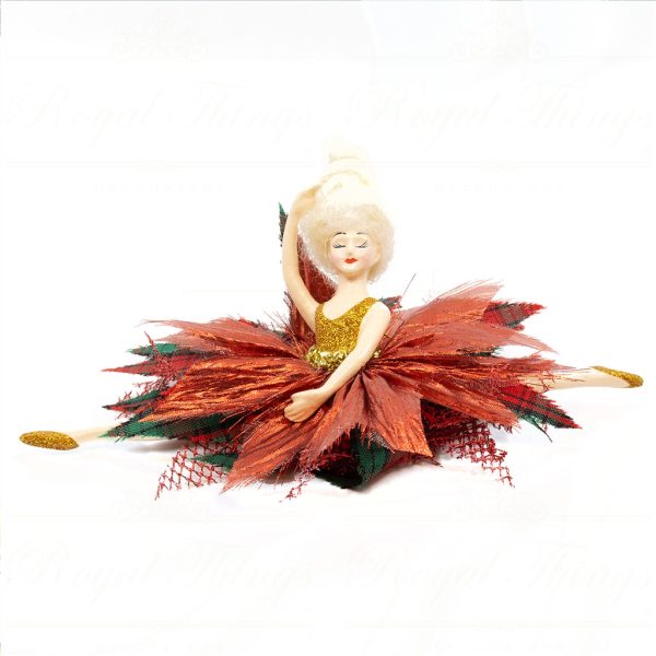 B 31697 Goodwill Christmas Ornaments A Tartan Christmas Leaping Ballerina Red Vari Gold
