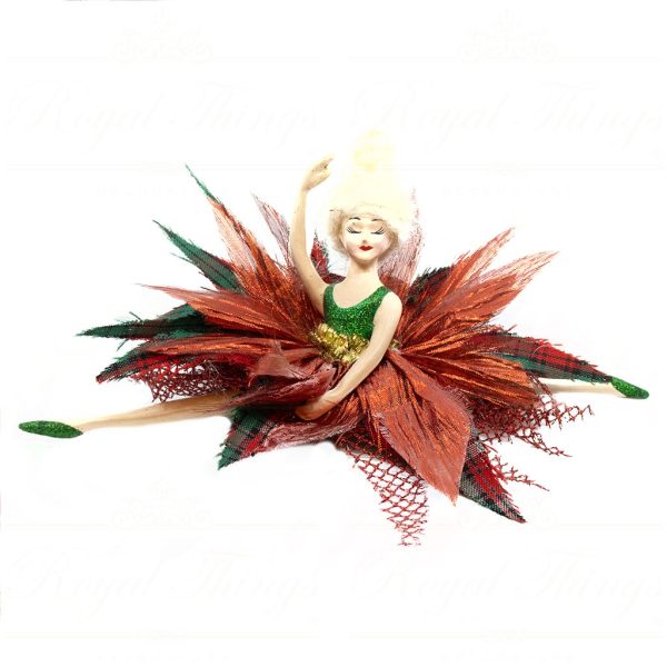 B 31697 Goodwill Christmas Ornaments A Tartan Christmas Leaping Ballerina Red Vari Green