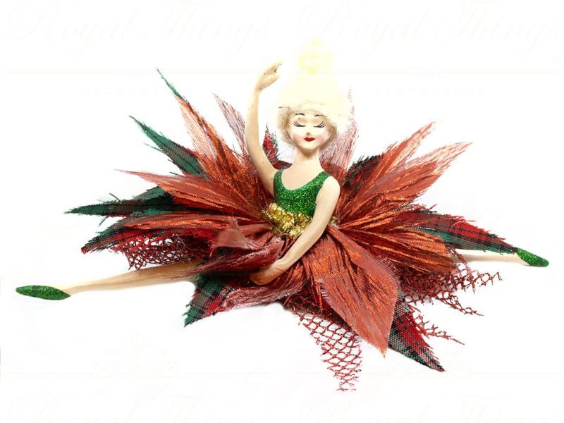 B 31697 Goodwill Christmas Ornaments A Tartan Christmas Leaping Ballerina Red Vari Green