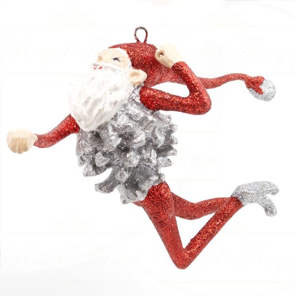 B 39999 Goodwill Christmas Ornaments Vintage Pincone Santa Ornament Green Red Detail