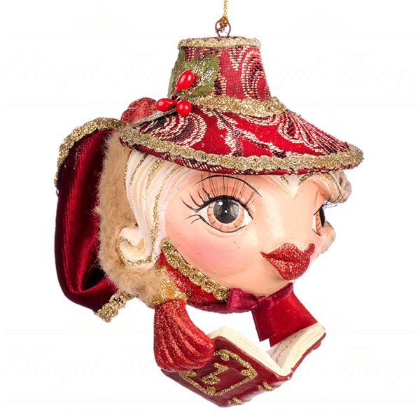 B 86000 Goodwill Christmas Ornaments Song For Season Carol Singing Big Puffer Fish Ornament Burgundy Green Cream Girl