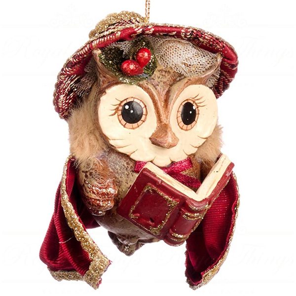 B 86001 Goodwill Christmas Ornaments Song For Season Carol Singing Owl Ornament Burgundy Gold Girl