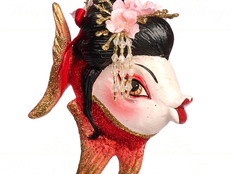 B 86051 Goodwill Christmas Ornaments Pagoda Geisha Angel Fish Ornament Red Black Vari Darkpink