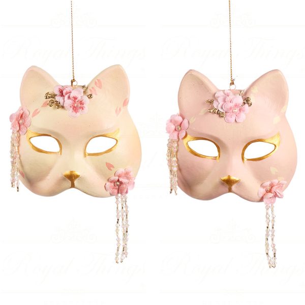 B 86059 Goodwill Christmas Ornaments Pagoda Lucky Cat Mask Ornament Cream Pink