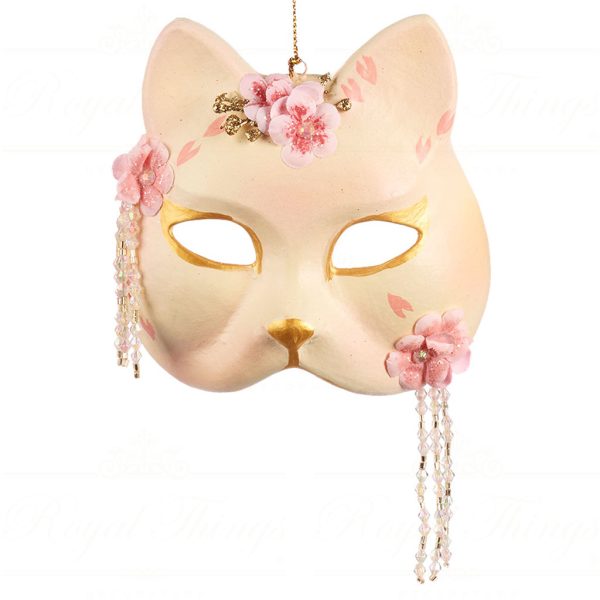 B 86059 Goodwill Christmas Ornaments Pagoda Lucky Cat Mask Ornament Cream Pink Vari Cream