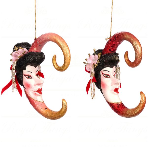 B 86060 Goodwill Christmas Ornaments Pagoda Geisha Moon Ornament Red Black