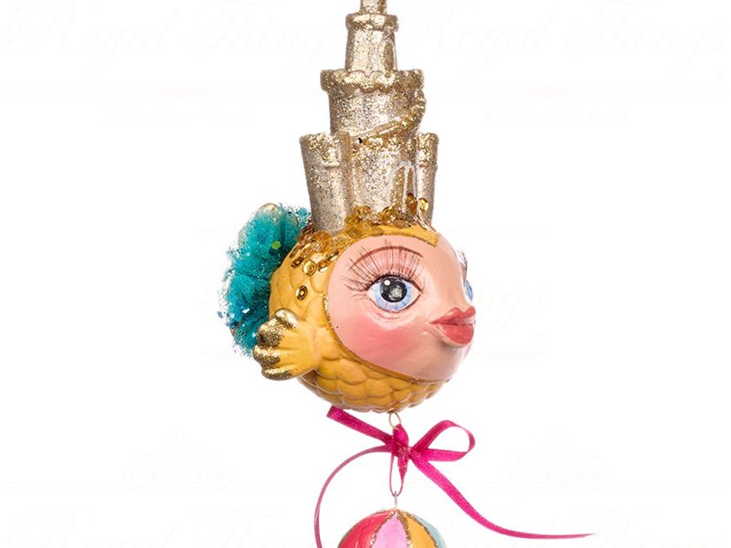 B 86100 Goodwill Christmas Ornaments Getaway Sandcastle Puffer Fish Ornament Multi Yellow