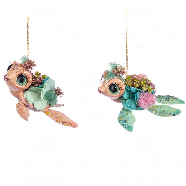 B 86150 Goodwill Christmas Ornaments Lily Pond Baby Turtle Ornament Green Pink
