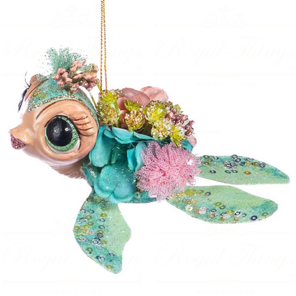 B 86150 Goodwill Christmas Ornaments Lily Pond Baby Turtle Ornament Green Pink Green