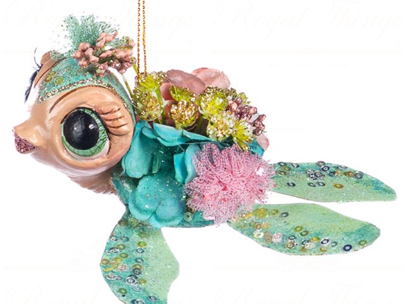 B 86150 Goodwill Christmas Ornaments Lily Pond Baby Turtle Ornament Green Pink Green