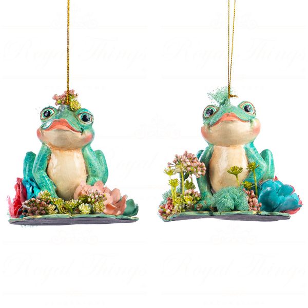 B 86151 Goodwill Christmas Ornaments Lily Pond Frog On Lily Pad Ornament Green Pink