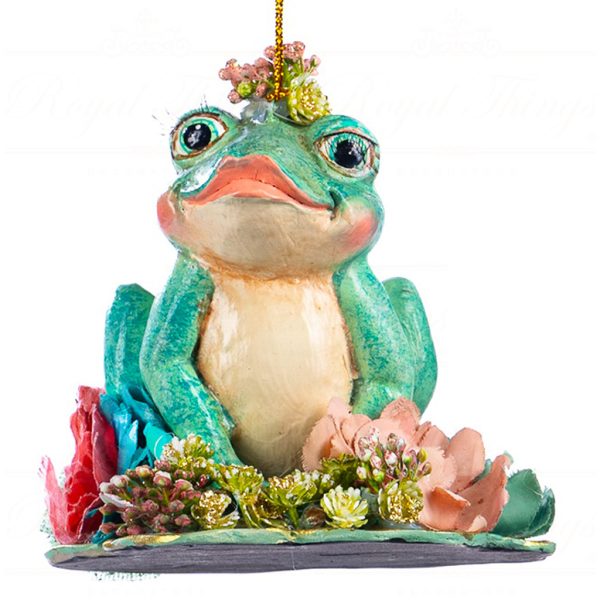 B 86151 Goodwill Christmas Ornaments Lily Pond Frog On Lily Pad Ornament Green Pink A