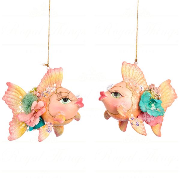 B 86152 Goodwill Christmas Ornaments Lily Pond Goldfish Ornament Green Pink