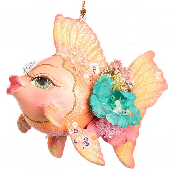 B 86152 Goodwill Christmas Ornaments Lily Pond Goldfish Ornament Green Pink A