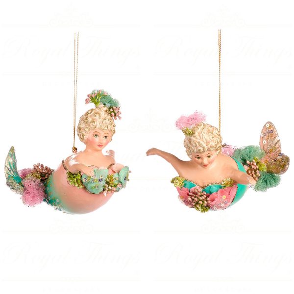 B 86154 Goodwill Christmas Ornaments Lily Pond Chubby Mermaid Ornament Green Pink