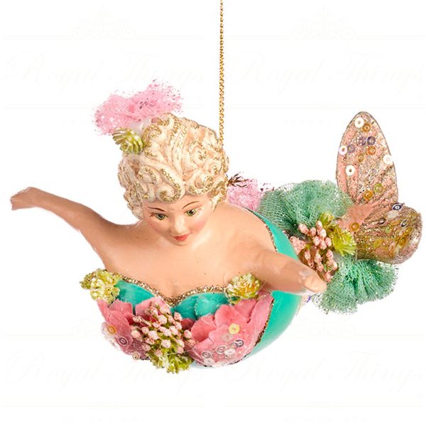 B 86154 Goodwill Christmas Ornaments Lily Pond Chubby Mermaid Ornament Green Pink Green