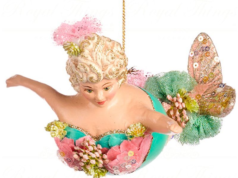 B 86154 Goodwill Christmas Ornaments Lily Pond Chubby Mermaid Ornament Green Pink Green
