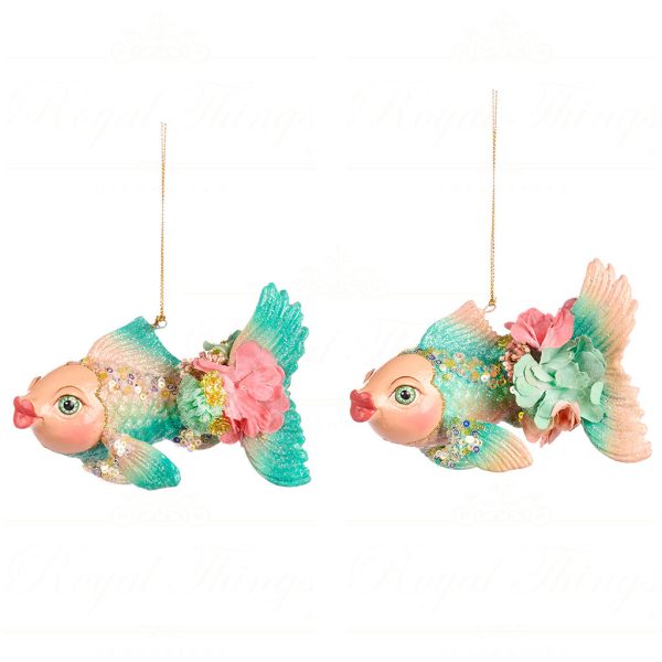 B 86155 Goodwill Christmas Ornaments Lily Pond Koi Fish Ornament Green Pink