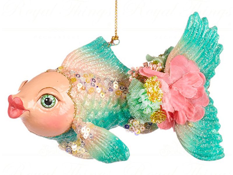 B 86155 Goodwill Christmas Ornaments Lily Pond Koi Fish Ornament Green Pink Green